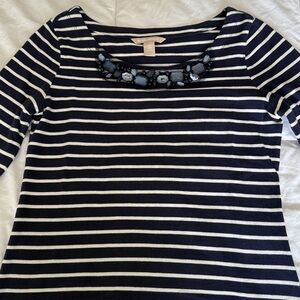 Banana Republic Navy and Cream Striped Long Sleeve Top (love6)